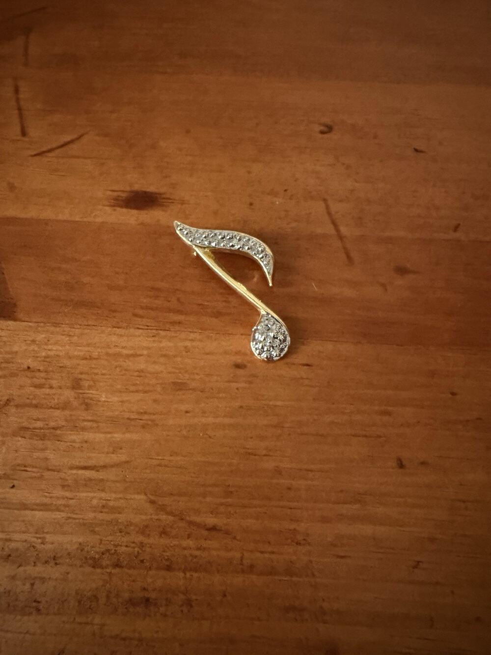 Vintage Gold Tone Musical Note Brooch Rhinestone Eighth Note Music Lover Pin